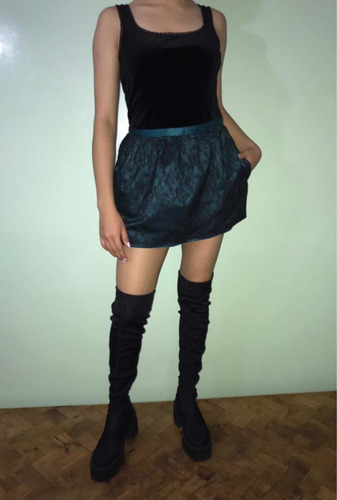 Falda Con Encaje Outfit Moda Fiesta Antro Gótica Rock K Pop