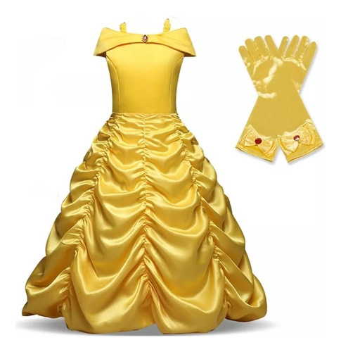 Disfraz Vestido Bella Y La Bestia + Guantes Niña Princesa