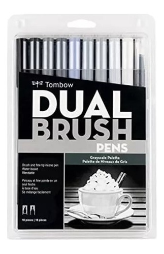 Tombow Dual Brush Escala De Grises 10 Marcadores Duales 