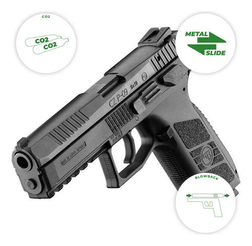 Imagen 3 de 9 de Pistola Asg Cz P-09 + Balines 4.5mm + Co2 + Blanco (combo 6)