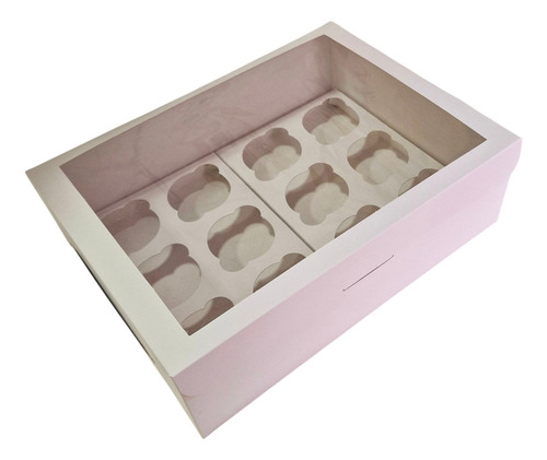 Caja Porta Cupcakes 12 U. Blanca C/visor Pack X 20 U. Marrón Claro