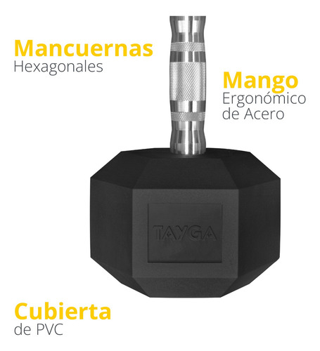 Mancuerna Hexagonal Caucho 60 Lb ( 27 Kg) Cross Gym 1 Pza Color Negro