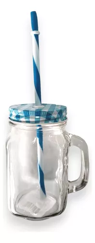 Vaso tipo jarra o jar de plastico con popote Drinking 600 ml Promocional