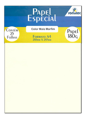 Papel Color Plus Marfim A4 210x297mm 180g Romitec 25fls