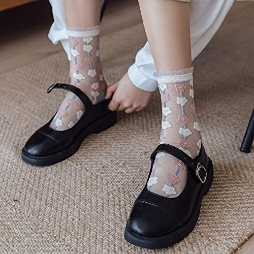 Poilee Calcetines Transparentes Para Mujer Moda Floral Veran