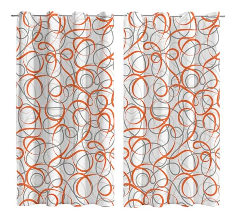 Cortinas Geométricas En Naranja, Gris Y Blanco 2 Paneles Con