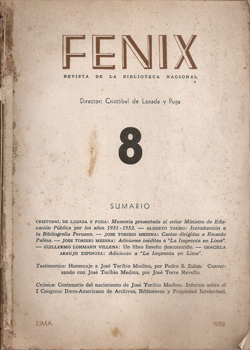 Revista Fenix Nº 8 Lima Peru - Toribio Medina