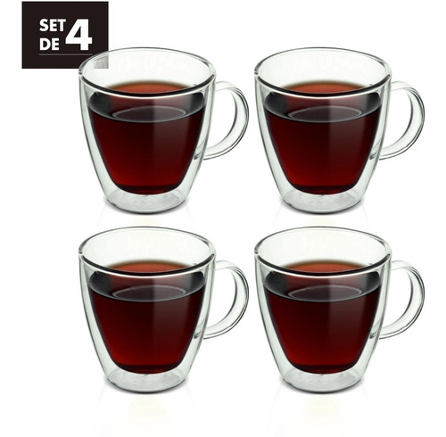 Juego De 4 Tazas De Doble Pared Con Fondo Curvo 330ml