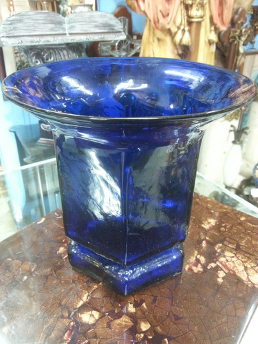 Florero Antiguo En Vidrio Azul Italiano