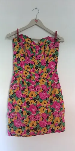 Vestido Vintage Fiesta Strapless Escote Corazón Floreado Vestido Vintage Fiesta Strapless Escote Corazón Floreado