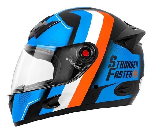 Capacete Para Moto Integral Stronger Faster Fosco Etceter Cor Azul/Laranja Tamanho do capacete 62