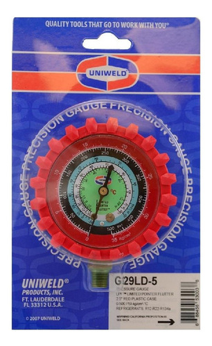 Esfera De Manometro Uniweld Roja Alta R-12/r-22/r-134a G29ld