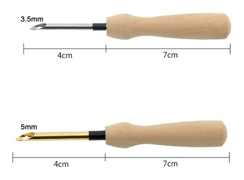 Imagen 2 de 8 de Pack 2 Agujas Mágicas Mango Madera 5mm Y 3.5mm