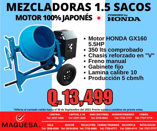 Mezcladora Joper 1.5 Sacos Motor Honda
