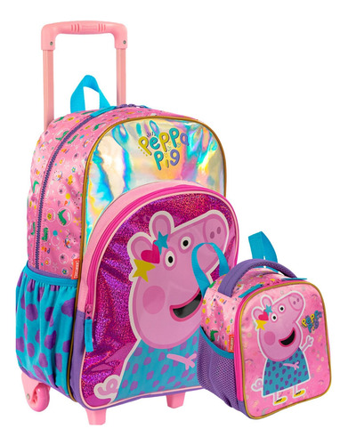 Kit Luxo Peppa Pig Mochila Rodas + Lancheira