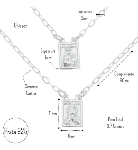 Presente Escapulário Tradicional Prata 925 Sagrado C. Jesus Cor Prateado