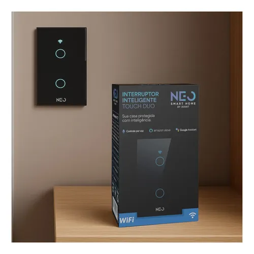 Interruptor Inteligente Smart Wi-Fi Alexa google 2 Botões Preto Cod: 291005258 Neo Avant