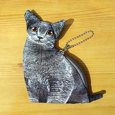 Bolsa Porta Moedas Print + Pelucia Gato Gatinho 3d Grafite