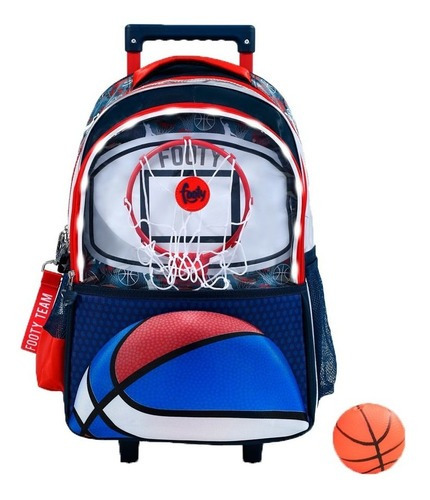 Mochila Con Carro 18p Luz Aro Basquet Rebatible Footy F1141 Color Azul