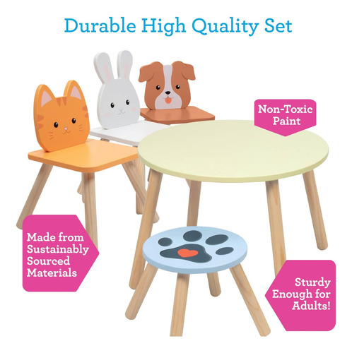 Juego De Mesa Y Silla De Animales De Madera Para Niños W 4 A