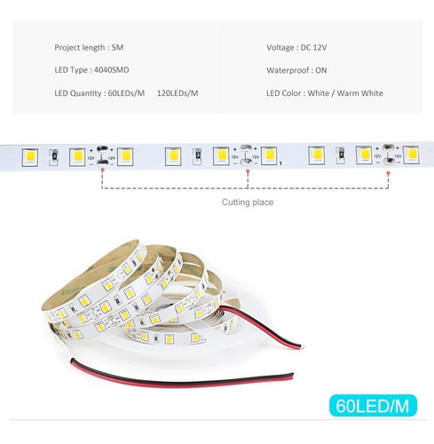 Tira Led Blanco Frio X 5 Metros Smd 4040 Mejor Que 3528/2835