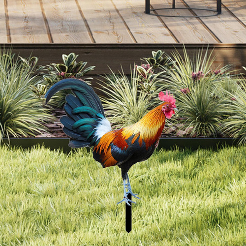 Wf/ Estaca Jardín Gallo, Adorno Pollo, 21,5 Cm X 25 Cm