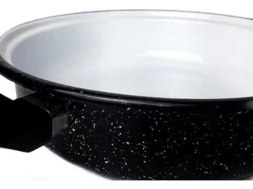 Frigideira Funda Esmaltada Tampa De Vidro 22cm Antiaderente Cor Preto/branco