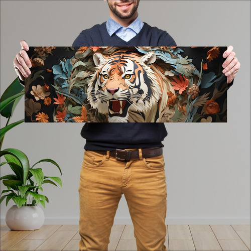 Cuadro Grande 30x80 Cm Arte Japones Tigre Y Flores