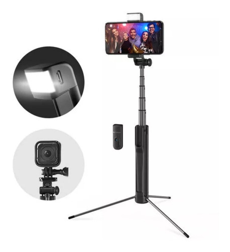 Pau De Selfie Com Flash Led Tripé Bluetooth Blitz Wolf Bs8 