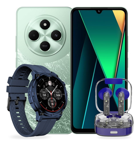 Smartphone Xiaomi Poco C75 128gb 6gb Ram Verde Con Smartwatch Diseño Rudo Era Army Eros Incluye Audífonos Inalámbricos Funky