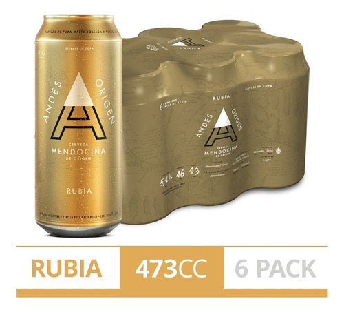Cerveza Andes Origen Rubia Golden Lata 473 ml 6 Unidades