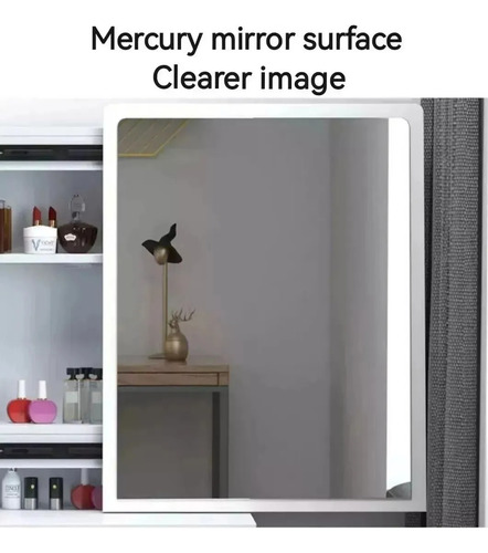 Tocador De Madera Multifuncional Con Espejo Led Y 5 Cajones Gris Blanco