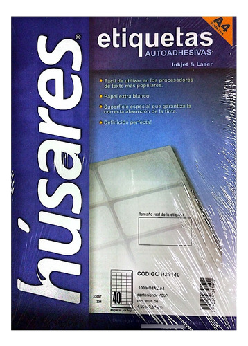 Etiquetas Husares A4 Cod H34140 Medida 4.8x2.54cm Paq X 100