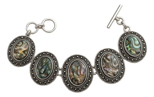 Pulseira Abalone Natural Folheada A Prata 5 Pedras