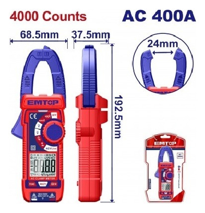 Pinza Amperometrica Ac400a - 4000 Counts Dc/ac600v Emtop