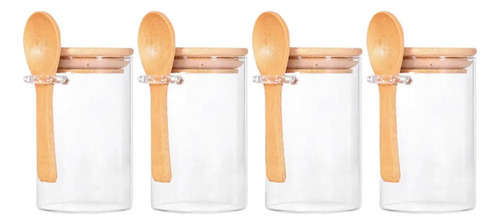 Hh Juego De 4 Tarros De Cristal Con Tapas De Bambú Y