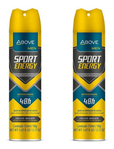 Kit 2 Desodorantes Aerossol Above Men Sport Energy 48h 90g