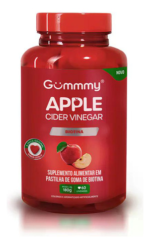 Gummy Apple Cider Vinegar Biotina Sabor Cereja 60 Gomas
