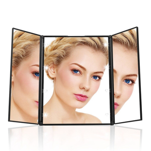 8led Iluminado Triple Maquillaje Cosméticos Espejo Viaje Com