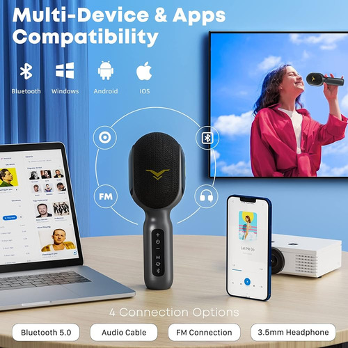 Micrófono De Karaoke Inalámbrico Bluetooth, Altavoz De Micró
