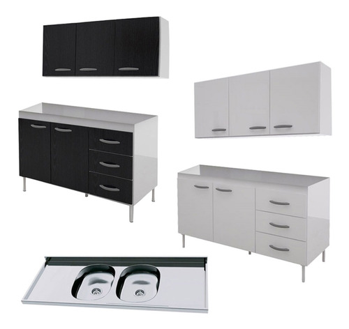 Combo Mueble Cocina Bajomesada Alacena Bacha Doble Acero 140