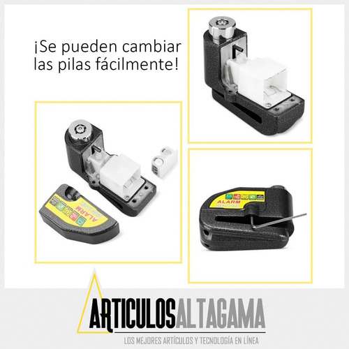 Imagen 4 de 10 de Candado Freno De Disco Con Alarma Para Moto O Bicicleta Inox