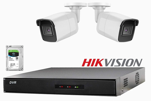 Imagen 1 de 10 de Kit Seguridad Dvr Hikvision 2 Camaras Exterior Full Hd + 1tb