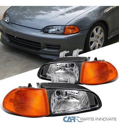 Fits 92-95 Honda Civic Eg Ej 4dr Sedan Black Headlights+ Ttx