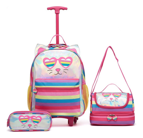 Kit Mochila De Rodinha Infantil Estojo Escolar Lancheira