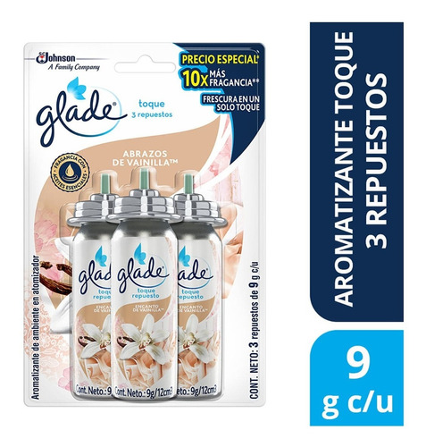 Repuesto Para Aromatizante Glade Toque Abrazos De Vainilla 3 Repuestos De 9g