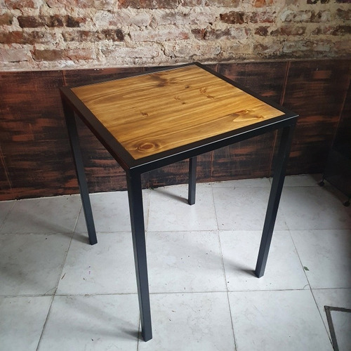 Imagen 2 de 6 de Mesa Bar 60x60cm Cervecera Hierro Y Madera Industrial Epoxi
