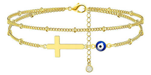 Tobillera Mujer Tobillera Doble Capa Pie Pulsera Mujer Cruz