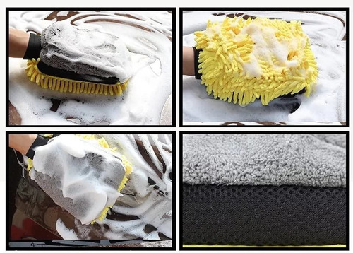 Guante De Microfibra Doble Para Lavado De Autos Sin Rayones Color Amarillo