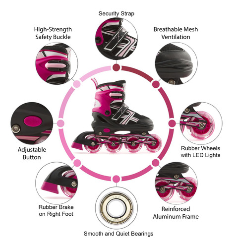 Patines En Línea Ajustables Para Niños Con Ruedas Led Talla De Los Patines 0 Mm Fuschia